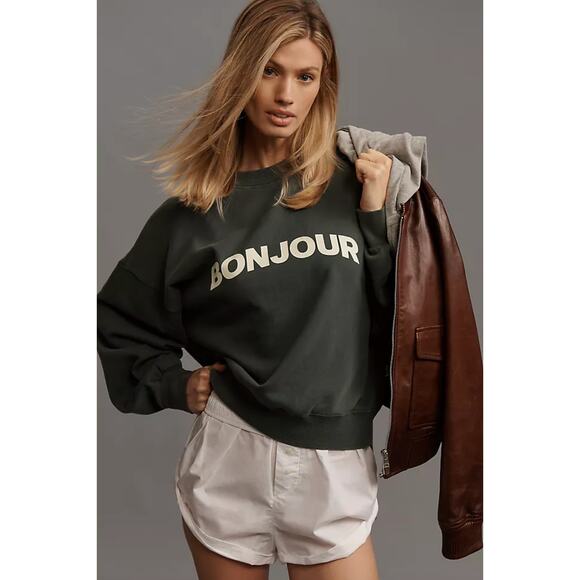 NWT Anthropologie x Araminta James Bonjour Sweatshirt Small Graphic Crewneck - Picture 1 of 7